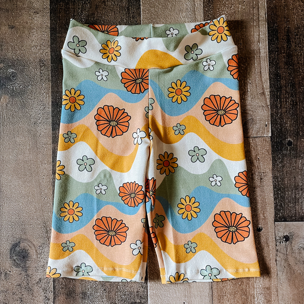 Retro Floral Swirl Biker Shorts
