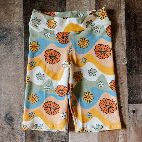 Retro Floral Swirl Biker Shorts